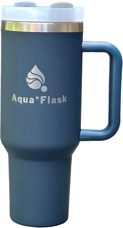 Generic 40oz Aqua*Flask Tumbler with Handle and Straw, Double Walled Vacuum Insulation Stainless Steel, Leak & Spill Resistant Travel Mug Keeps Drinks Stay Cold, Iced or Hot For Hours (Charcoal)