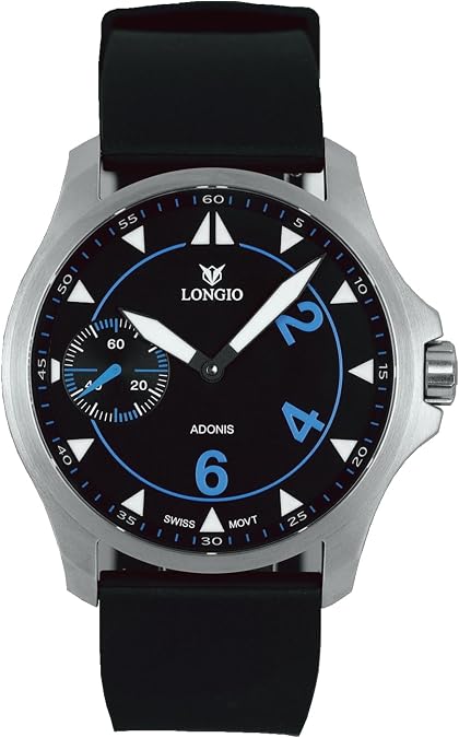 LONGIO Adonis Automatic Watches for Men, Swiss ETA6497 Movement,Blue | Swiss Made ETA 6497 Movement, Black Rubber Strap, Sapphire crystal,