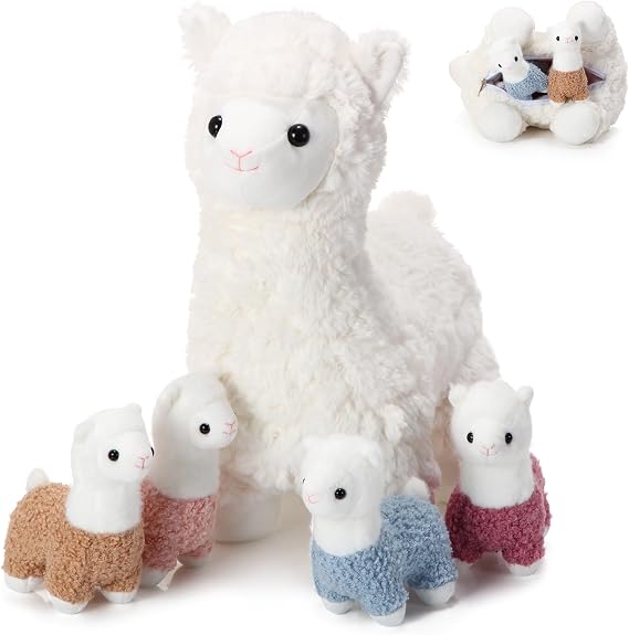 Lenwen 5 Pcs Llama Stuffed Animal with Babies, 14 Inch White Alpaca