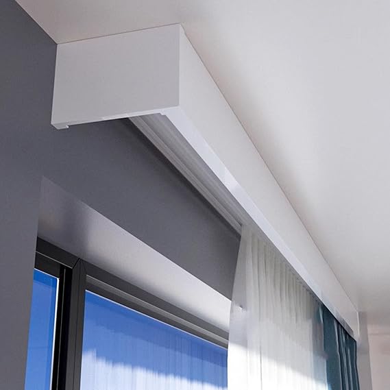 White Curtain Pelmet Box with Double Track, Customizable Metal Curtain Valance Ceiling or Wall Mount, Window Curtain Rails for Bedroom Living Room(Ceiling Mount,5m/16.4ft)