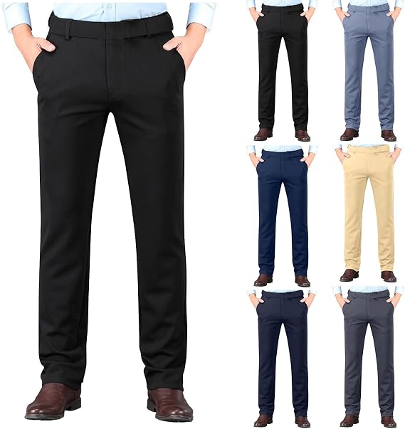 Dress Pants for Men Stretchy Relaxed Fit Classic Golf Trousers Flat Front Lightweight Comfy Formal Slacks with Pockets