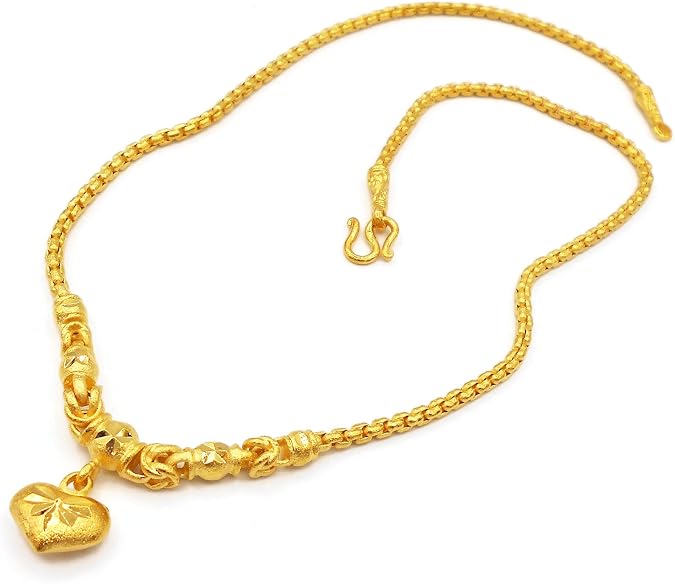 Heart Pendant 24k Thai Baht Yellow Gold Plated Filled Necklace Jewelry Women 18 Inch