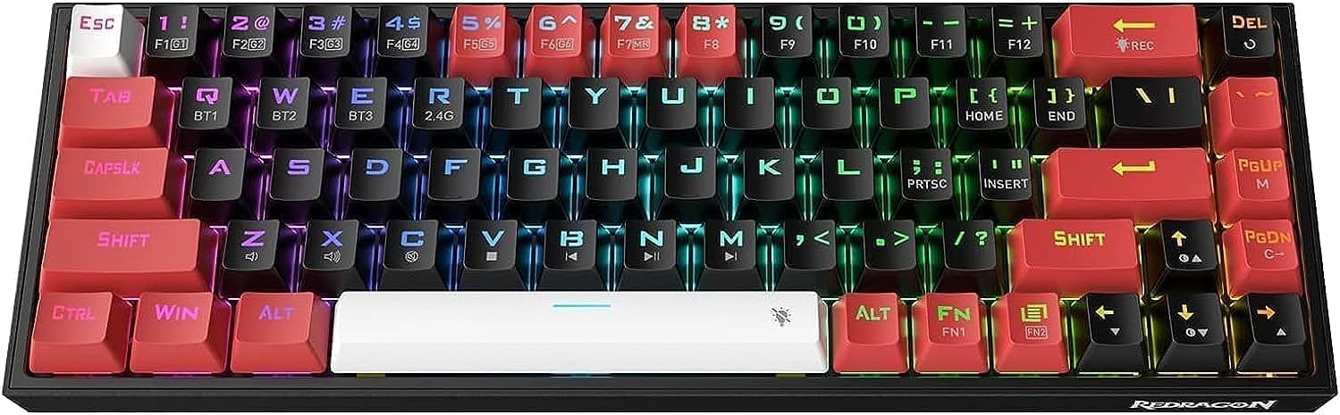 Redragon K631 キャスター 65%有線RGBゲーミングキーボード 68キー ホットスワップ可能 コンパクトメカニカルキーボード 100%ホットスワップソケット付き 無料のModプレートマウントPCBとスペシャル