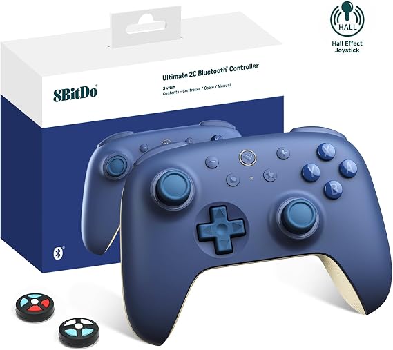 8Bitdo Ultimate 2C Bluetooth Controller for Switch 2, Switch/OLED/Lite, Hall Effect Joysticks, Non-linear Digital Triggers, Remappable L4/R4 Bumpers, 6-axis Motion, Rumble Vibration (DarkBlue)
