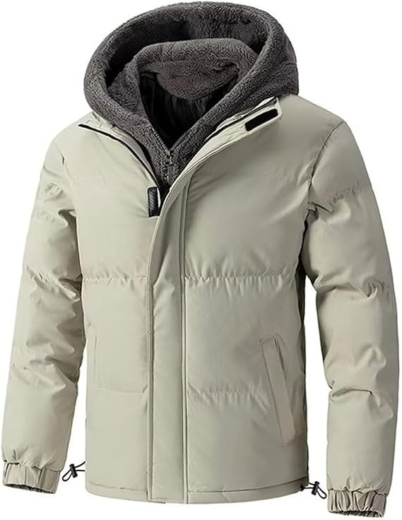 Men's Winter Jacket Warm Thick Fur Hooded Snowboarding Overcoat Casual Windproof Windbreaker Outerwear