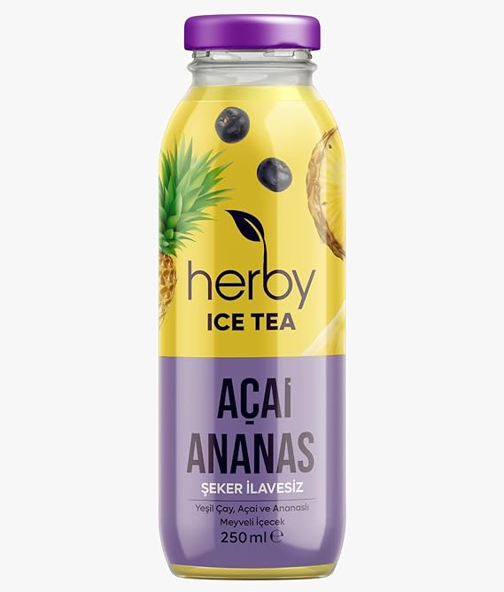 Herby Ice Tea Acai Pineapple Cold Tea Without Sugar Added 250 ml X 12 Pieces