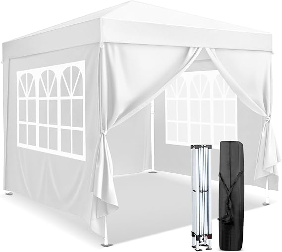 10x10ft Pop Up Canopy Tent, Portable Instant Tent with 4 Sidewalls, Waterproof Sun Shelter for Outdoor Parties, Beach, Easy Setup with 2 Doors & 2 Windows (White)