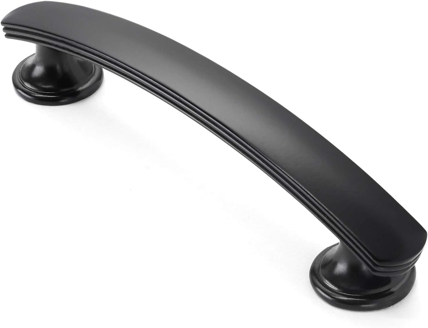 Cauldham 10 Pack Solid Kitchen Cabinet Arch Pulls Handles 3-34" Hole Centers - Curved DrawerDoor Hardware - Style T750 - Matte Black