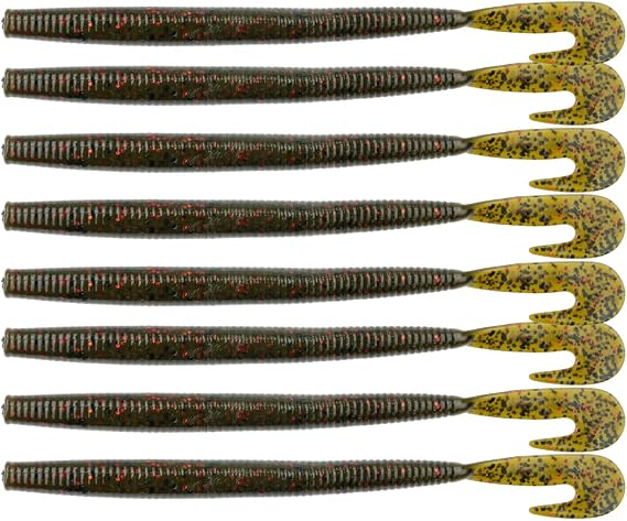 BAITFUEL Mega Bopper Infused with Supercharged X55 Formula Gel: Fish Scent Technology with Powerful Attractants | 7.7-Inch, Green Pumpkin Red (PN: X86530)