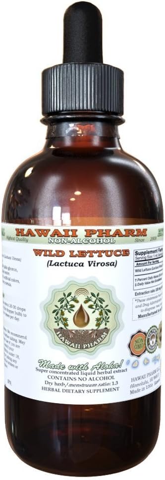 Hawaii Pharm Wild Lettuce Alcohol-Free Liquid Extract, Professional Grade, Small Batch Wild Lettuce (Lactuca Virosa) Dried Herb Glycerite 2 fl.oz