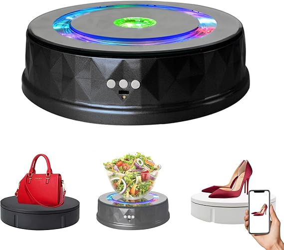 Electric Colorful Turntable for Photography, 23cm Rotating Display Stand Small Rotating Platform for Display, Jewelry, Watch, 3D Models and Collectibles,Black