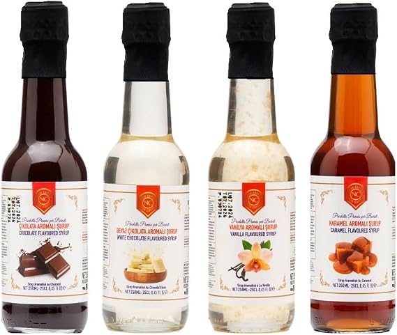 Nish Karamel, Vanilya, Çikolata, Beyaz Çikolata Aromalı Şurup 4'lü Set (4x250 ML) - Cam Şişe