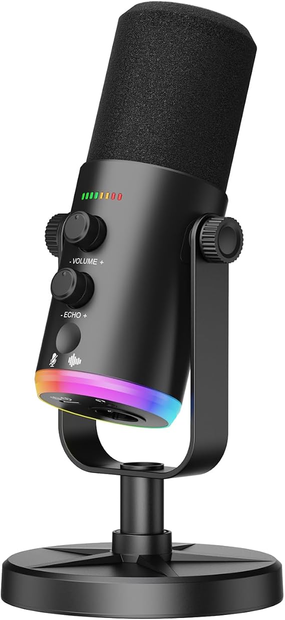 Dynamic Microphone, USB-C/XLR Podcast Recording PC Microphone for Podcast Recording Streaming Gaming with RGB Light, Mute Button, Desktop Stand, Headphones Jack, Vocal Mic for Singing Tiktok YouTube