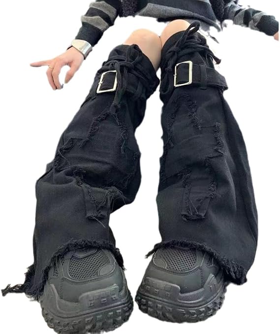 FakeFace Women's Gal Clothes, Y2k Fashion, Flared Pants, Denim, Lace-up, Boot Cover, Length Effect, Mine-based Clothes, Korean Fashion, Women's Leg Warmers, Dark Style, Harajuku Style, Street, Loose