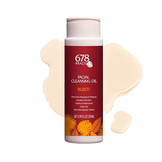 678Brazil Facial Cleansing Oil - Deep Cleanser and Waterproof Makeup Remover for Daily Use - All Skin Types Natural Ingredients with Buriti, Grape Seed and Sunflower Seed Oils - 200ml / 6.76fl.oz | Deep Cleanser & Waterproof Makeup Remover, All Skin Types, Natural Ingredients with Buriti, Grape Seed & Sunflower Seed Oils