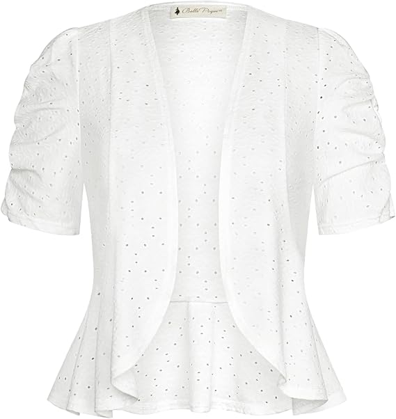 Belle Poque Women's Short Sleeve Cropped Open Front Bolero Shrugs | Lightweight Shrugs,Cropped Open Front Bolero Cardigans,Bolero Blazers for Dress,Peplum Sweater,Dressy Tops