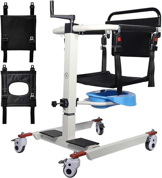 Patient Lift Transfer Nursing Lift Wheelchair, Toilet Transport Bathroom Shower Chair with Wheels for Handicap Elderly Seniors (with Bedpan)