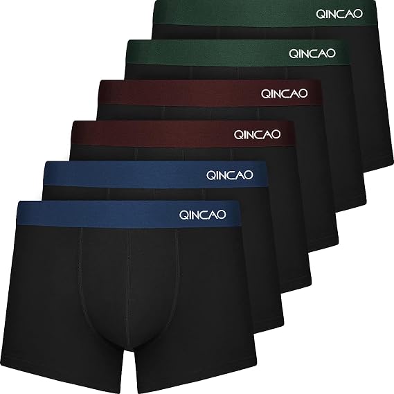 QINCAO Mens Boxers Briefs 6 Pack Combed Cotton Tagless Soft & Slim Fit