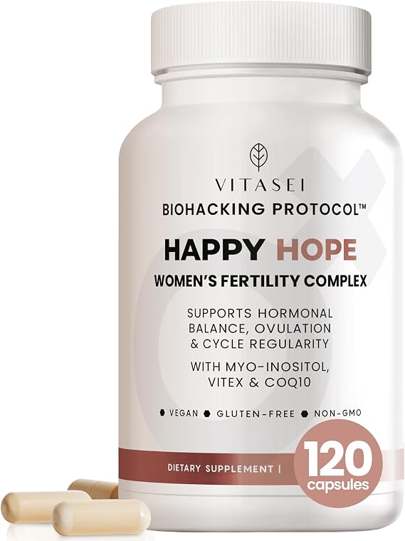 VITASEI Happy Hope Womens Fertility Complex Fertility Supplements for Women with Myo-Inositol, Vitex & CoQ10 Hormonal Balance & Ovulation Support for Cycle Regularity & Energy 120 Capsules
