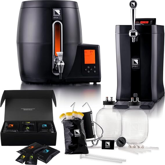 BrewArt Complete Beer Brewing & Dispensing System Bundle | BeerDroid Fully Automated Brewer & BrewFlo CO2-Free Beer Dispenser | 2 5L Kegs & Discovery Pale Ale BrewPrint Included