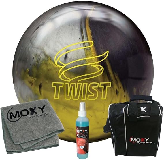 Bowlerstore Products Brunswick Twist Black/Gold/Silver Bowling Ball | Moxy Strike Black Bowling Bag | Moxy Gray Micro Fiber Towel | Moxy Xtreme Power Cleaner Package