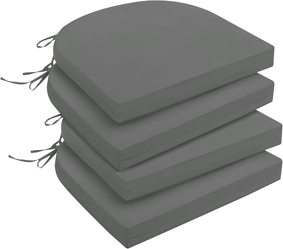 downluxe Outdoor Chair Cushions, Waterproof Round Corner Memory Foam Seat Cushions with Ties for Garden Patio Funiture, 17" x 16" x 2", Dark Grey, 4 Pack