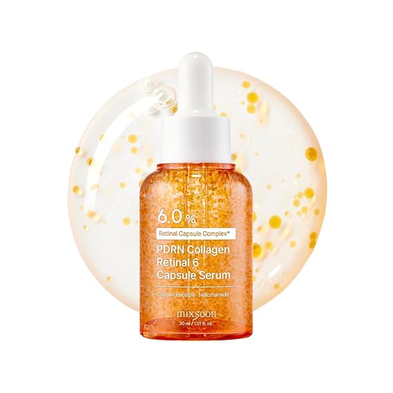 mixsoon PDRN Collagen Retinal 6 Capsule Serum, Retinal Copper Peptides Serum With Niacinamide, Firming Serum for Fine Lines & Texture Care, 30ml / 1.01 Fl. Oz Korean Glass Skin Care