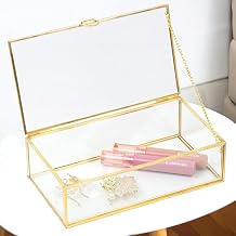 ZEXALOR Clear Glass Decorative Box for Organizing Photos, Jewelry, Small Items - Golden Dresser Drawer Organizer, Transparant Small Storage Bin Container with Lid (Upgrade, 8x4,3x2,3")