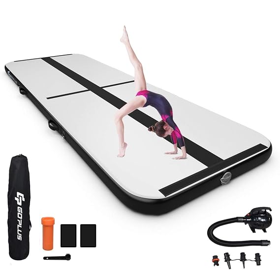 Goplus Inflatable Air Gymnastic Mat, 10ft/13ft/15ft/16.4ft with Electric Pump, Portable Air Floor Track for Practice Gymnastics Tumbling Yoga Cheerleading Beach Park Water Home and School Use