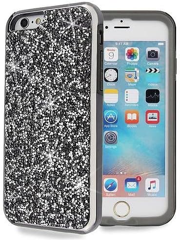 Tough Glitter Case, Luxury Bling Glitter Sparkle Creative Design Protective Hybrid Dual Layer Case Cover Compatible with iPhone 6 6s (Black)