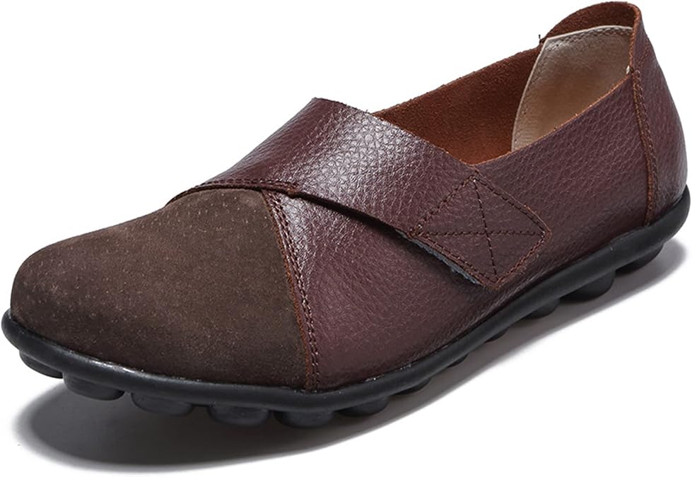 Women Premium Ultra Soft Orthopedic Flats Loafers Leather Slip on Soft Bottom Non-Slip Adjustable Easy On Comfy Large Size Moccasins Walking Dotmalls Shoes (Coffee,10,Women,10)
