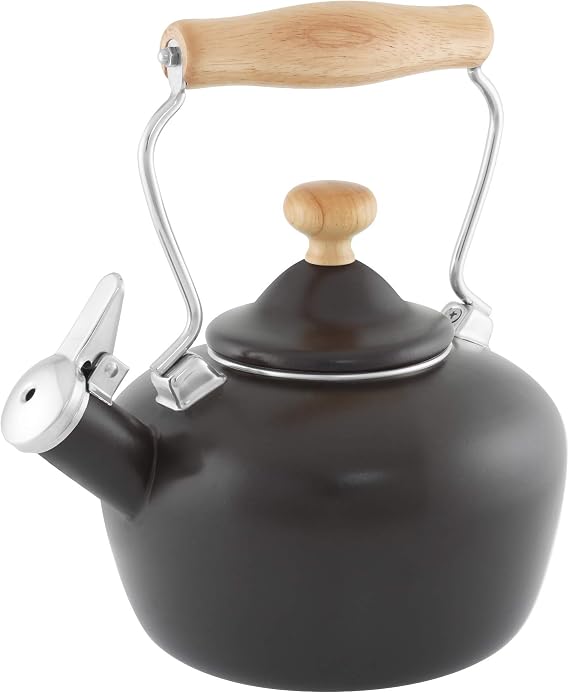 Chantal Tea Kettle, Carina Series, 1.8 QT, Premium Enamel on Carbon Steel, Whistling, Even Heating & Quick Boil, Black