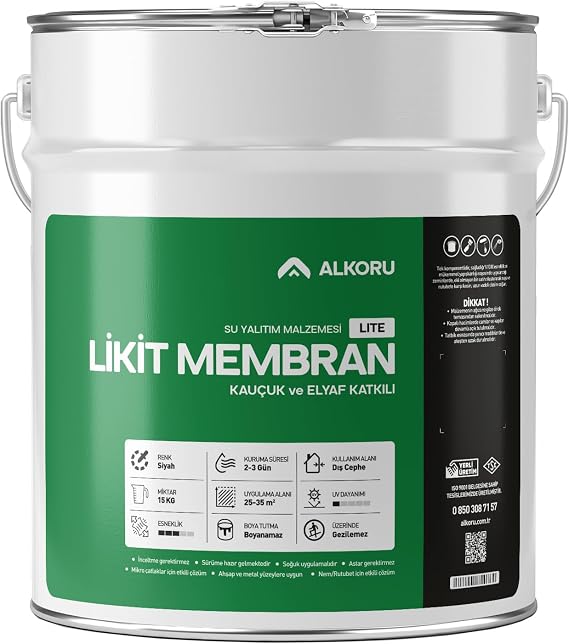 Lite Likit Membran Kauçuk ve Elyaf Katkılı Sıvı Su Yalıtım Malzemesi (15, Kilogram)