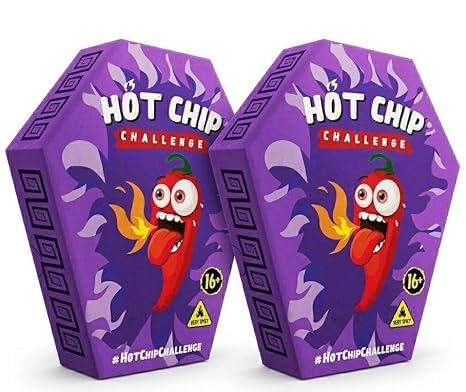 HOT-CHIP Challenge Very Sharp Chip - Carolina Reaper - Sharp Experience - Includes Glove & Sticker - Gift for Chili Lovers Extremely Sharp Courage Test Single Chip Gift (16+) (Pack of 2)