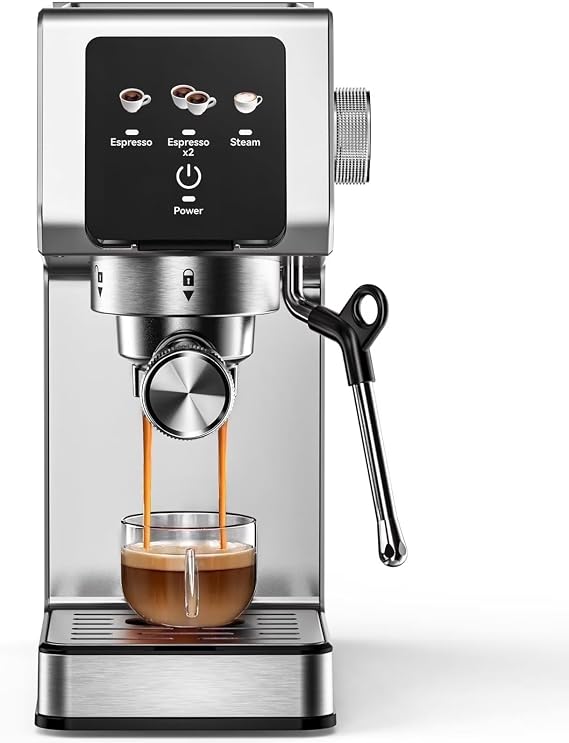 LINKChef Espresso Machine 20 Bar, Stainless Steel Coffee Machine with 40oz Removable Water Tank for Cappuccino, Latte, Silver