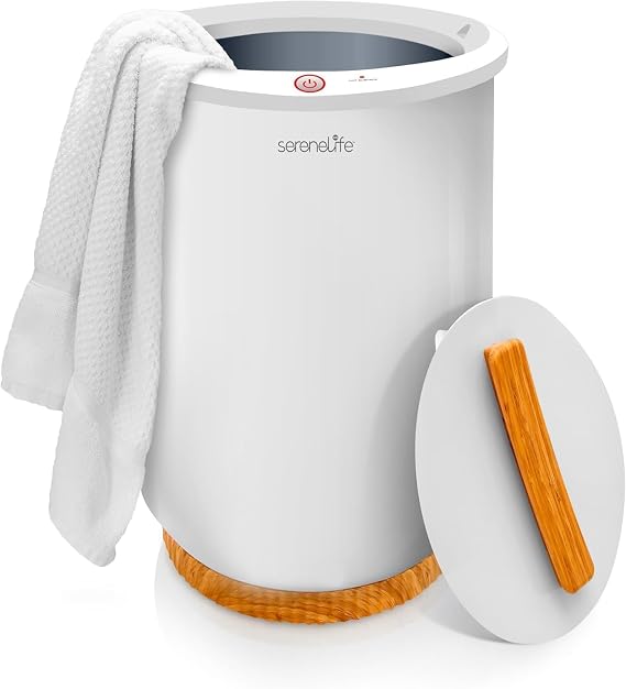 SereneLife Bucket Towel Warmers, White Large Towel Warmer for Spa and Bathroom, Luxury Towel Heater Gifts for Him & Her, Auto Shut-Off, Fits 2 large, Blankets, Bathrobes, PJs