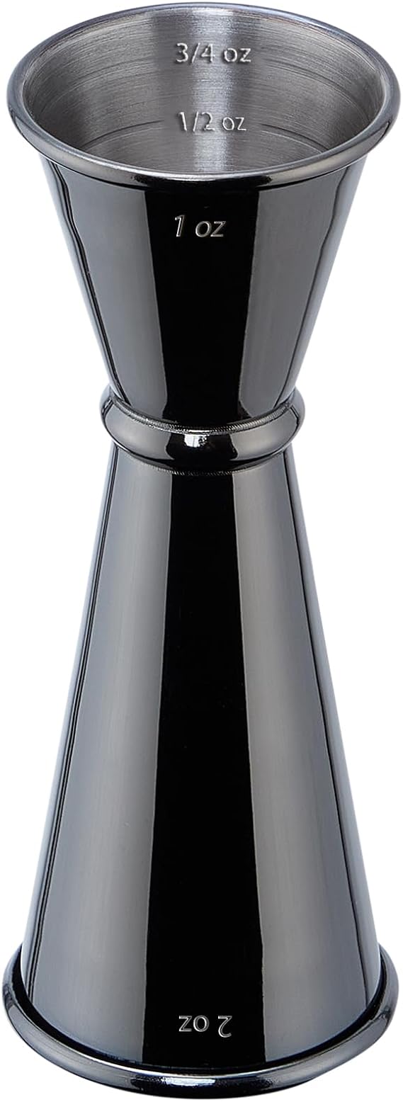 Double Cocktail Jigger for Bartending, 2 OZ & 1 OZ,Rolled Edge Black | Premium 304 18/8 Stainless Steel, Internal Measurements, Japanese Jigger, Ideal for Bartending