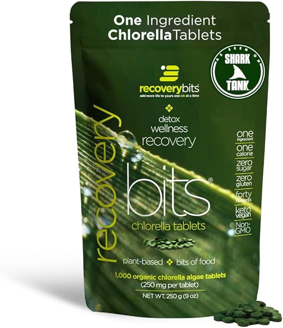 RECOVERYbits - Organic Chlorella Tablets - Plant-Based Algae Superfood - Chlorophyll - Cracked Cell Wall - Energy - Immune System - Detox - Keto - Vegan - Non-GMO - Large Bag - 1000 Tablets