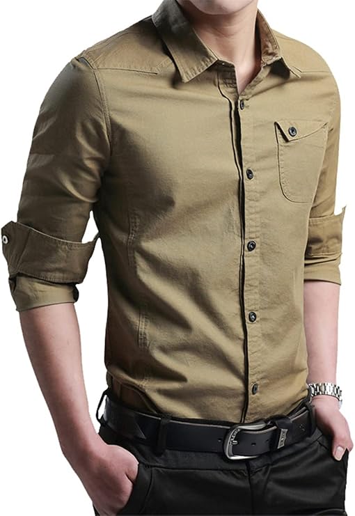 Men's Casual Slim Fit Shirt Cotton Long Sleeve Button Down Dress Shirt