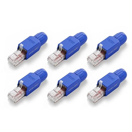 VCELINK Cat6 Tool-Free RJ45 Connector 6-Pack, Gold-Plated, UTP 23-26AWG