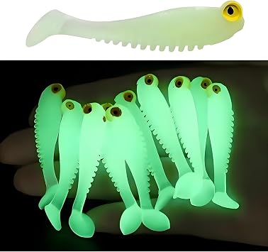 10Pcs Glow in The Dark Fishing Lures, Soft Plastic Swimbaits for Freshwater or Saltwater Use, Walleye Fishing Lures for Night Fishing Bass, Crappie, and Trout