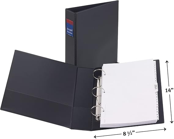 Avery Legal-Size 3 Ring Binder, 2" Round Rings, 1 Black Binder