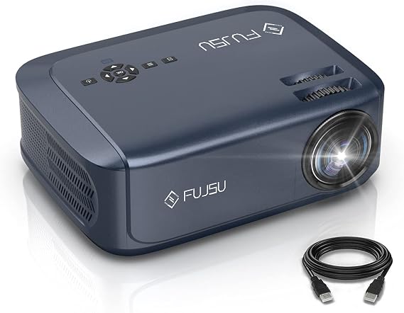 Projector, FUJSU 7500 Lux Home Video Projectors, 1920×1080P, Support 300" Screen Playing with Hi-Fi Speakers and Zoom Function, Compatible with TV Stick/Phone/Laptop/DVD Player/PS4