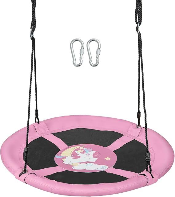 Moccha Flying Saucer Tree Swing, Giant 40 Round Swing with Metal Frame, Adjustable Hanging Rope, Waterproof 900D Oxford Cloth, Indoor Outdoor Swing for Backyard, Playground (Baby Pink)