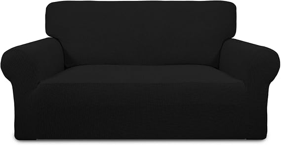 PureFit Stretch Loveseat Sofa Slipcover Couch Covers for Sofa, Black