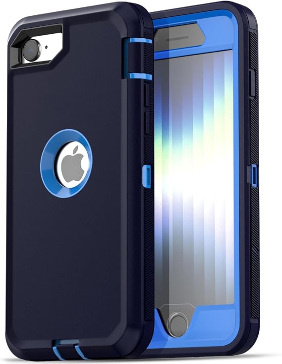AICase for iPhone SE Case 3rd & 2nd Generation, for iPhone SE 2022/2020 Built-in Screen Protector Heavy Duty Protective Shockproof 3-Layer Full Body Rugged Phone Cover, Admiral Blue/Royal Blue