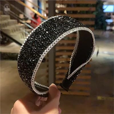 Headband Wide-Brimmed Rhinestone Headband Fairy Fashion Hairband high-end Womens Hair AccessoriesBlack