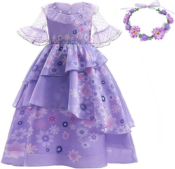 LZH Encanto Isabela Dress for Girls Mirabel Princess Cosplay Party Outfits