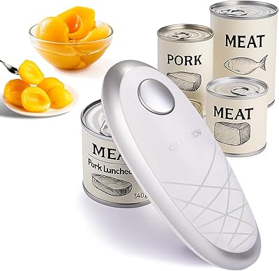 CIRCLE JOY Electric Can Opener, One-Touch Automatic Can Opening with Smooth Edges, Food Safety Handheld Battery-Operated Can Opener for Kitchen and Seniors, Silver