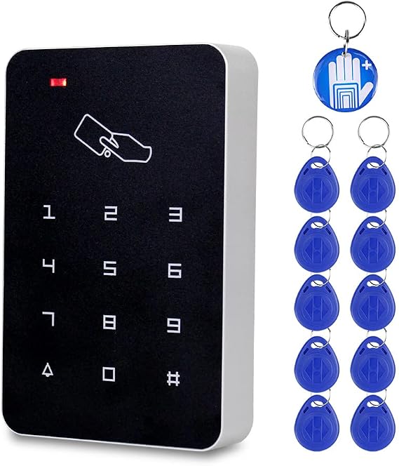 RFID Standalone Access Control Card Reader with Digital Keypad, T22, 10 EM4100 Tags, PVC, 12V, 1000 Users